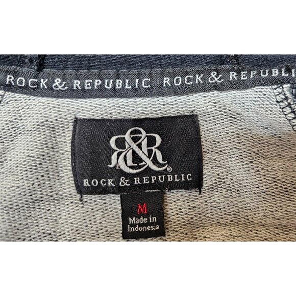 Rock & Republic Womens Medium Striped Black / Gray Full Zip Hooded Jacket Hoodie - Picture 11 of 14